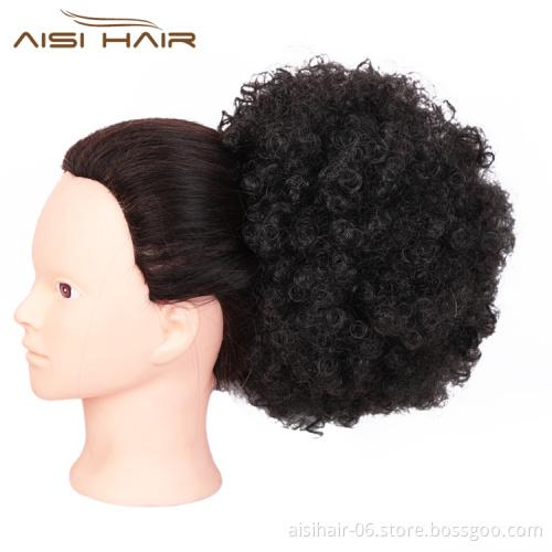 Aisi Hair Color 2# Kinky Curly Hair Bun Ponytail Women's Synthetic Puff Afro Short Curly Chignon Hair Extension For Black Women